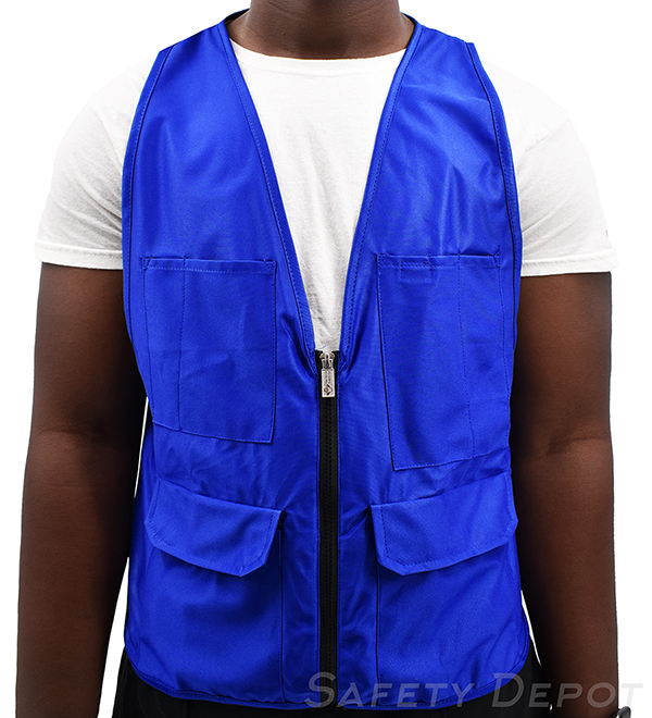 Blue safety vest clearance with pockets and zipper